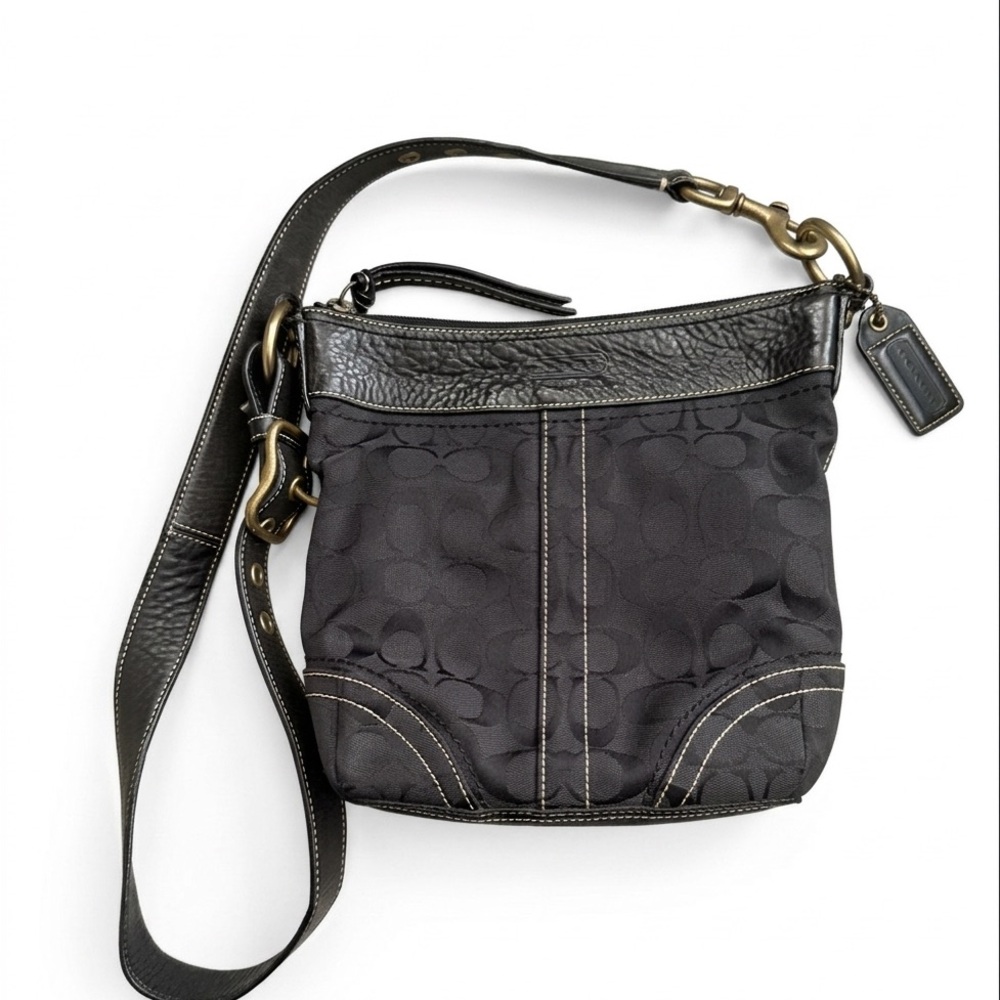 Coach Black Signature Canvas Crossbody with Leather Trim - 10402